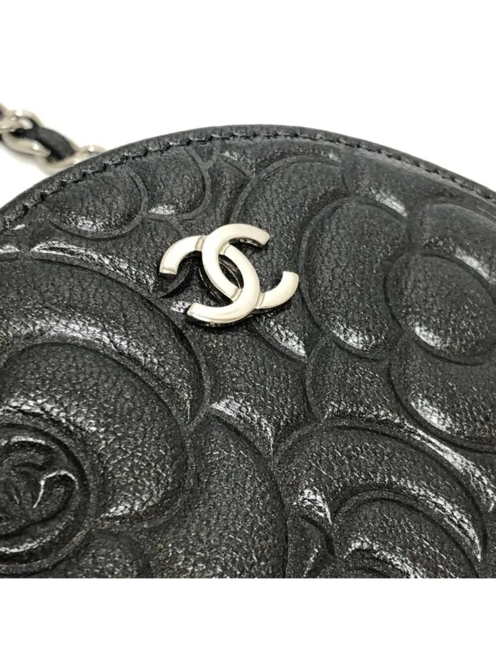 Chanel Shoulder Bag Camellia CC Logo Unknown Leather Gray